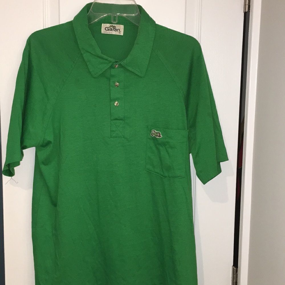 Vintage Green Garan mens Garanimals pocket polo golf shirt XL slim retro model